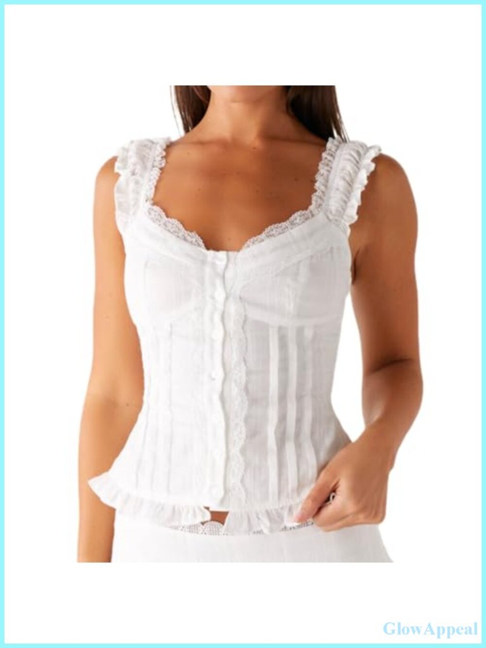 Lace Tank Top Square Neck Tie Strap Open Front Crop Cami Slim Fit Summer
